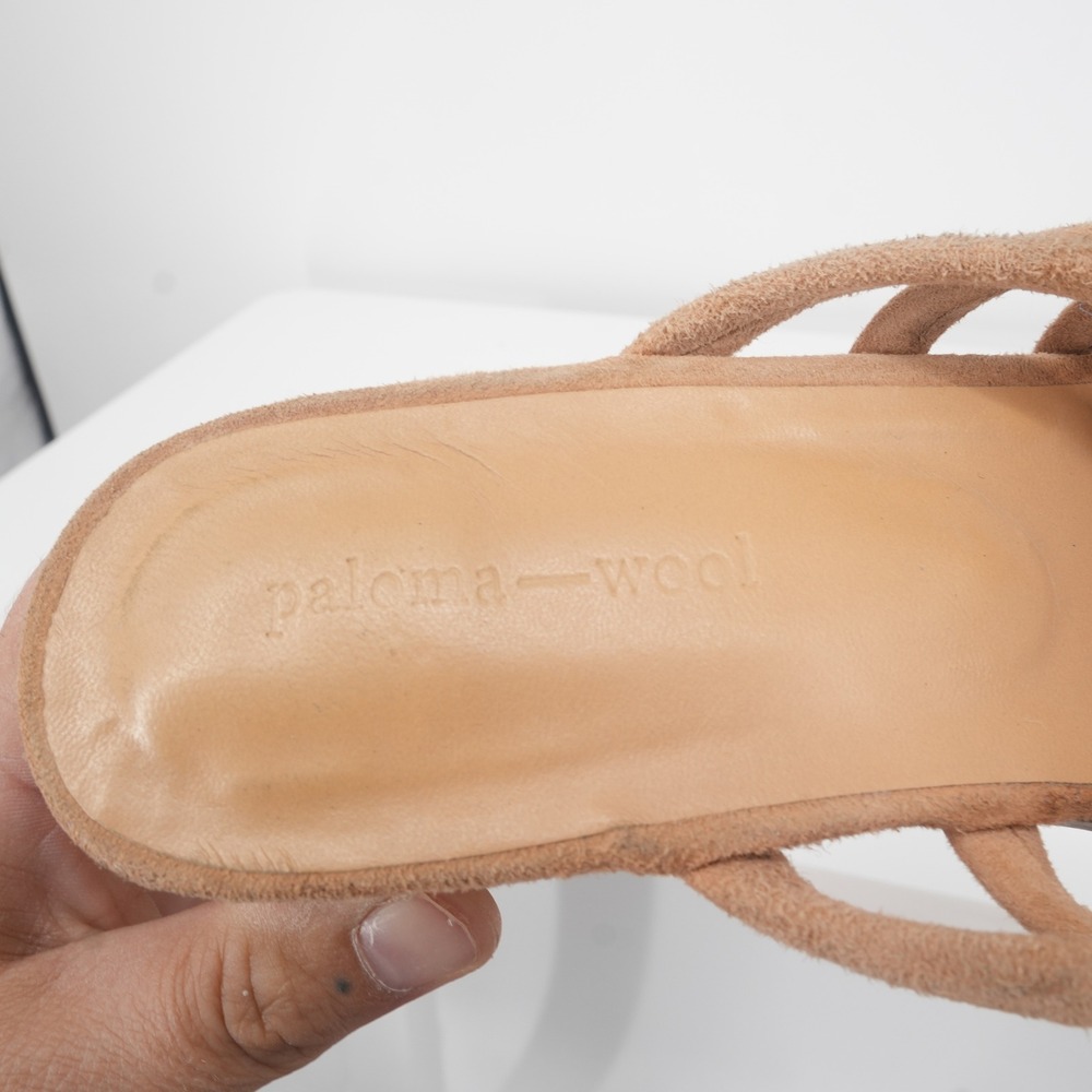 Paloma Wool Suede Strappy Mules Women 39 Tan Beige Wood Block Heel Made in Spain - Picture 4 of 7